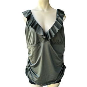 Sonnet Shores Women's Size 22W Full Coverage Swim Dress Top Green Ruffle NWT‎